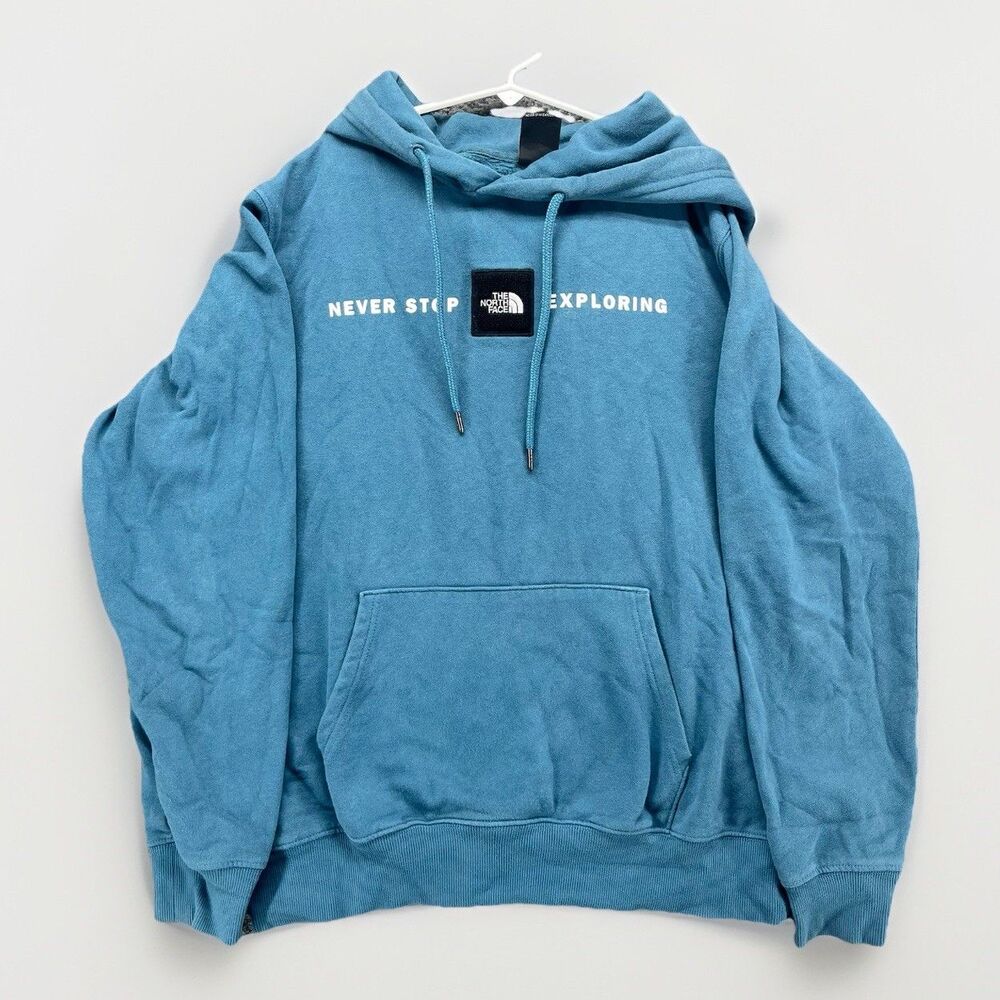 The North Face Hoodie Mens Medium Blue Pullover Outdoor Big Logo Gorpcore Hiking